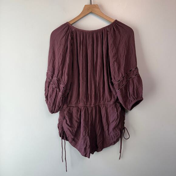Urban Outfitters Women's 3/4 Sleeve Romper Ruched Side Brown Size Medium - Picture 8 of 8